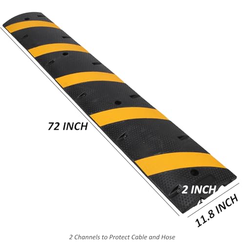 Garvee Speed Bump, 2 Pack 6 Ft Rubber Speed Bumps for Asphalt Road Driveway, 25000 lbs Load Capacity Modular Cable Ramps Cable Protector Ramp Hose Protector Ramp with 2 Cord Channel