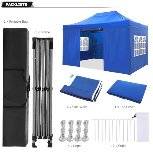 COBIZI 10x15 Pop up Canopy Gazebo 3.0, Easy up Heavy Duty Canopy with 4 Removable Sidewalls, High Stability, All Weather Sunshade 100% Waterproof Outdoor Canopy Tents with Carry Bag, Blue - color: Blue, size: 10x15 with 4 sidewalls