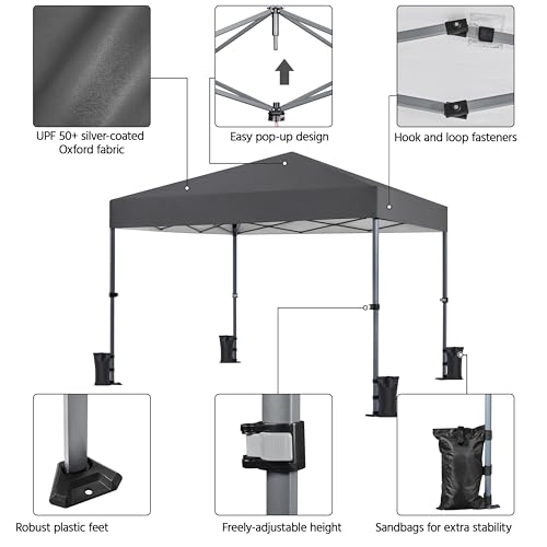 Yaheetech 10x10 Pop Up Canopy Easy Set-up Tent, Portable Outdoor Canopy Instant Tent, Commercial Gazebo with Wheeled Carry Bag & 4 Sandbags for Home, Party & Outdoor Activities, Dark Gray - color: Dark Gray, size: 10x10