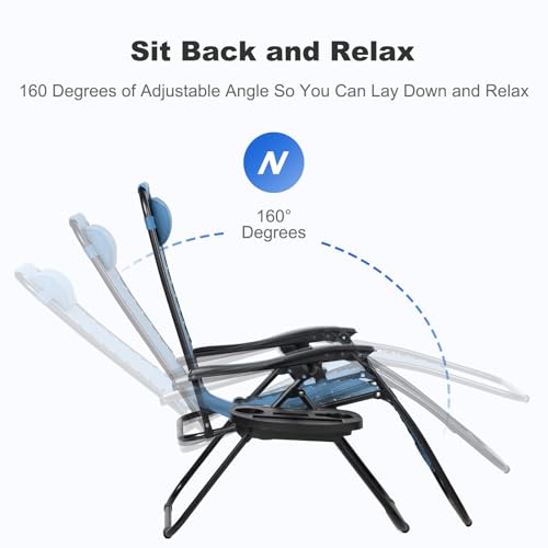 Nazhura Set of 2 Relaxing Recliners Patio Chairs Adjustable Steel Mesh Zero Gravity Lounge Chair Beach Chairs with Pillow and Cup Holder (Sky Blue) - color: Sky Blue