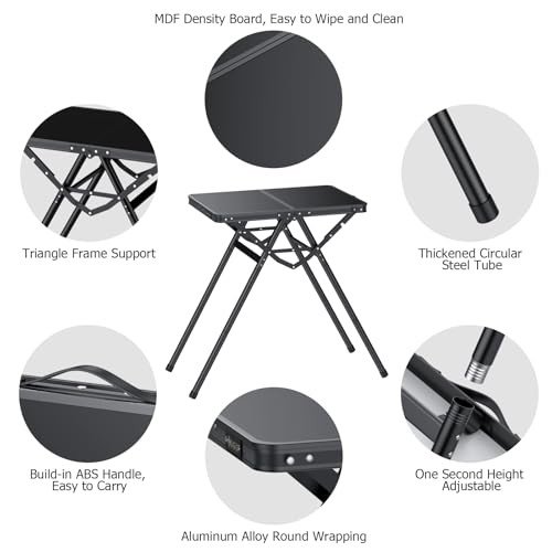 JiGiU Folding Table with Metal Mesh Desktop, Grill Table Camping Table with Carry Handle Adjustable Height (9.7", 28", 18.8"), 180lbs Weight Capacity Outdoor Table for Camp, Cooking, BBQ, RV, Picnic