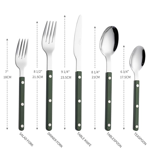 ANNOVA Silverware Set, Retro/Rivet Colorful Stainless Steel Tableware Kitchen Flatware Set Utensils, Includes Dinner Knives, Forks, Spoons, Salad Forks & Dessert Spoons (Dark Green, 10 Pieces) - color: Dark Green