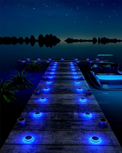 DetarZinLED 6 Packs Solar Driveway Lights, Blue Dock Deck Lights Solar Powered Outdoor IP68 Waterproof, Stick on Light for Step, Stair, Driveway, Pool, Pathway, Walkway, Patio - size: 6pcs Blue Round