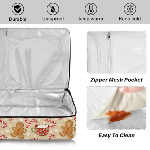 Christmas Gingerbread Man Pizza Bag Thermal Tote Winter Candy Cane Xmas Insulated Casserole Cookware Carrier for Hot or Cold Food Fits 15" x 11" Baking Dish for Pockluck, Parties, Picnic, and Cookouts - color: Gingerbread man
