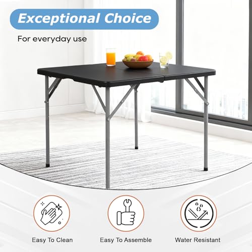 PayLessHere 34" Square Plastic Folding Card Table, Portable Outdoor Dining Table with Collapsible Legs and Carrying Handle,Plastic Tables for Camping,Picnic, Office, Party, Black - color: Black, size: 34"