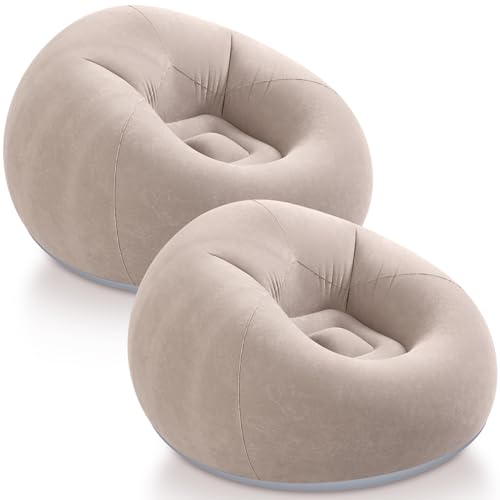Realspring Inflatable Bean Bag Chairs Outdoor Blow up Camping Chairs Inflatable Lazy Sofa Folding Portable Bean Bag Loungers Couch for Movie Night(Coffee,2 Pcs) - color: Coffee