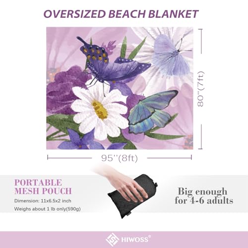 Beach Blanket Waterproof Sandproof Oversized 95”x 80”,Sand Free Beach Mat with Corner Pockets,Portable Mesh Bag for Travel and Outdoor Camping (Dreamsea) (FlowerButterfly) - color: Flowerbutterfly
