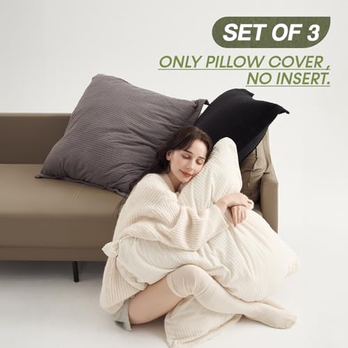 COCO TOP Set of 3 Corduroy Ultra Large Pillow Covers 28x28inch, Super Soft-Touch Boho Vintage Earth Tones Cushion Cases for Sofa, Living Room, Bedroom, Office,Game Home（Black,White,Grey） - color: Black/White/Grey, size: 28" x 28" (Pack of 3)
