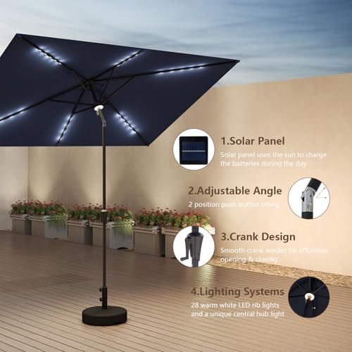 C-Hopetree Rectangular Outdoor Patio Market Umbrella with Solar LED Lights 6.5 x 10 ft - color: Navy Blue