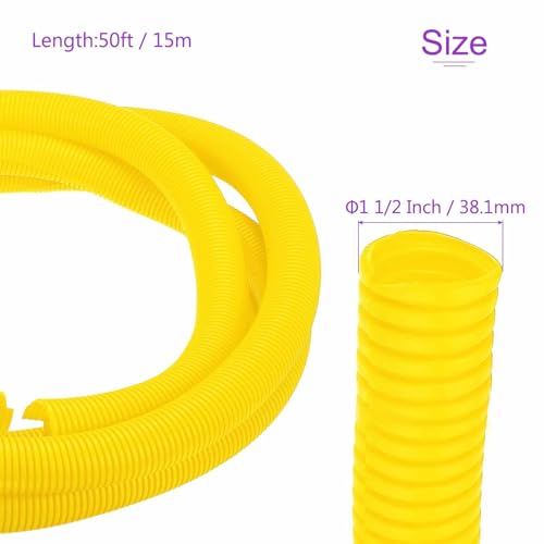 DMiotech 50ft Wire Loom Split Tubing 1 1/2 Inch(38.1mm) ID, Cord Protectors from Pet Flexible Conduit Cable Management for Office Home Garden, Yellow - color: Yellow, size: 1 1/2"-50ft