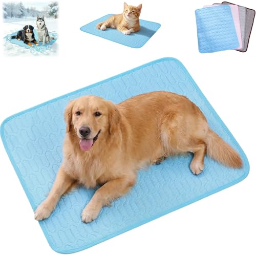 HISKI Dog Cooling Mat, Cool Gel Mat with Long-Lasting Cool, Waterproof Fabric Portable Cooling Pad for Pets, Summer Dog Cooling Mat, Portable and Easy to Clean (Blue, Large) - color: Blue, size: Large