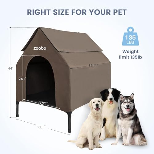Zooba 36" Large Dog House for Large Dog Indoor or Outside, Weatherproof 600D PVC Outdoor, Featuring Breathable 2x1 Textilene Elevated Dog Bed, Easy Clean (Brown) - color: Brown, size: Large: 36 inch