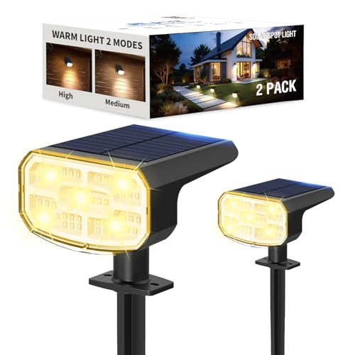 Solar Lights Outdoor Waterproof IP65, Super Bright LED, 3000K 2 Lighting Modes, Solar Powered Yard Garden Solar Spot Lights for Outside Landscape Auto On/Off -2 Pack - color: Warm-3000K, size: 2 Pack