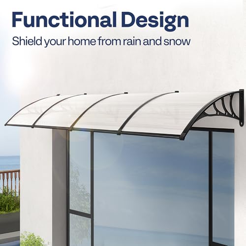 VIVOHOME Polycarbonate Window Door Awning Canopy Transparent with Black Bracket 40 Inch x 160 Inch - color: Transparent, size: 40 Inch X 160 Inch