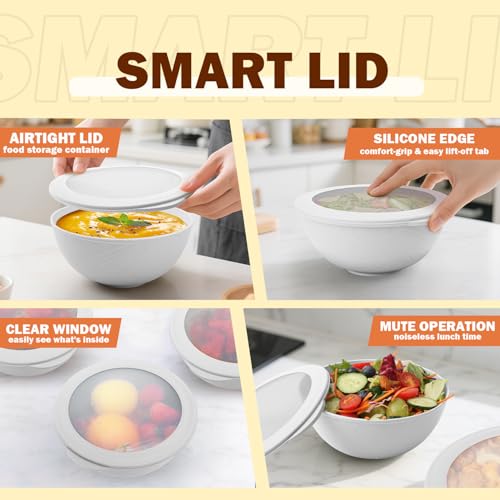 Wheat Straw Bowls Set 40 OZ, Unbreakable Bowls with Dust-Proof Lids Set of 4, Microwave & Dishwasher Safe, Alternative Reusable Plastic Bowl for Cereal, Soup, Salad and Ramen, White - color: White, size: 40 Oz With Lid