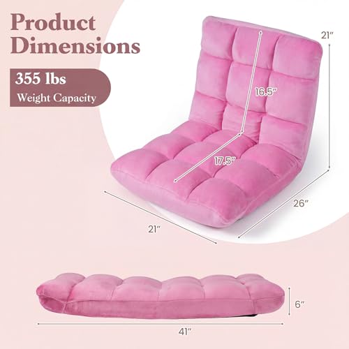 Giantex Folding Floor Chair with Back Support, 14 Adjustable Position, Padded Sleeper Bed, Couch Recliner, Gaming Video Chairs for Adults, Meditation, Living Room (Light Pink) - color: Pink, size: 26"x21"x21"