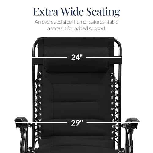 Best Choice Products Oversized Padded Zero Gravity Chair, Folding Outdoor Patio Recliner, XL Anti Gravity Lounger for Backyard w/Headrest, Cup Holder, Side Tray, Polyester Mesh - Black - color: Black