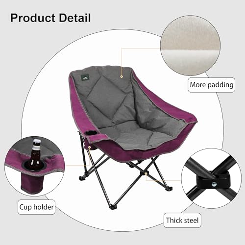 Northroad Oversized Foldable Camping Chair, Outdoor Padded Lawn Chair w/Cup Holder,Carry Bag for Beach, Hiking, and Picnics,Heavy-Duty 300-lbs Capacity, Purple - color: Purple