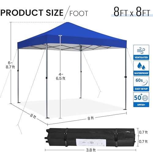 Yaheetech 8x8 Pop Up Canopy Easy Set-up Tent, Portable Outdoor Canopy Instant Tent, Commercial Gazebo with Wheeled Carry Bag & 4 Sandbags for Home, Party & Outdoor Activities, Blue - color: Blue, size: 8x8