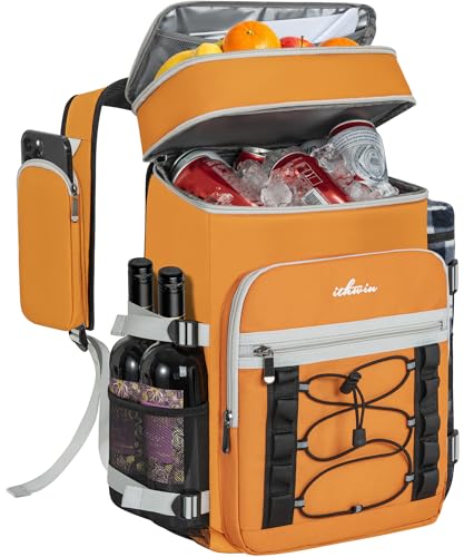 Cooler Backpack, 40 Cans Insulated Lunch Backpack Picnic Backpack for Men&Women, Durable Cooler Bag with 2 Leak Proof Compartments for Picnic, BBQ Camping, Lunch, Beach, Hiking, Orange - color: Orange