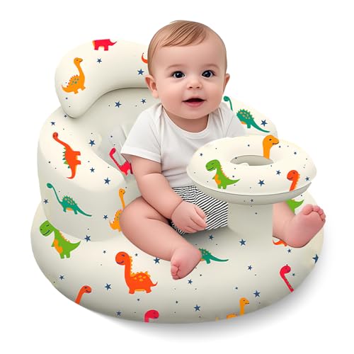 Inflatable Baby Seat with Tray, Blow up Infant Chair for Babies 3 Months and up, Comfortable Baby Floor Seats for Sitting Up, Built in Air Pump with Back Support Toddler Waterproof Sofa (Dinosaur) - color: Dinosaur