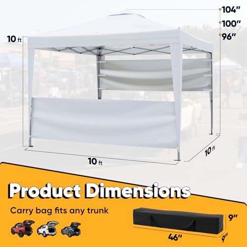 Quictent 10x10 Pop Up Canopy Tent with 2 Half Sidewall, Instant Setup Gazebo for 1 Person, Portable & Compact, Waterproof & UV Protection, Ideal for Camping, Beach, Parties, and Outdoor Events - color: White, size: 10x10 with 2 Half Sidewall