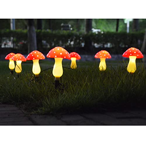 8-Pack Red Mushroom Solar Lights for Outdoor Garden Decor