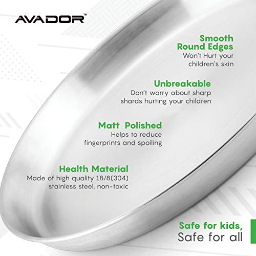 Avador® 18/8 Stainless Steel Products for Dining | Camping | Outdoor BPA Free Dishwasher Safe (Set of 4 Deep Round Plates) - color: Set of 4 Deep Round Plates