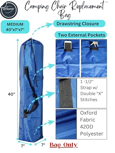 Replacement Bag for Folding Camping Chair, Portable Camp Chair, Hammock, Yoga Mat, Umbrella, Tents, Tripods, Fishing Poles - 420D Oxford Polyester Fabric - color: Blue, size: Medium 40"x7"x7"