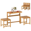 HAPPYGRILL 3-in-1 Acacia Wood Outdoor Dining Table Bench Set, with 2 Built-in Chairs, Plant Stand, Patio Bench Table for Backyard Garden