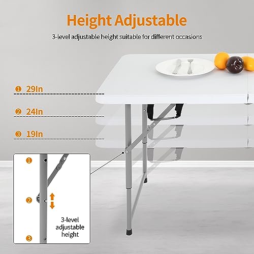 BestOffice Camping Folding 4 Foot Plastic Table, White - color: White, size: 4 FT