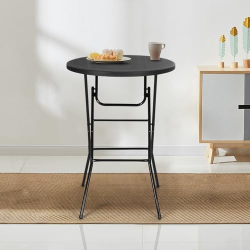 Nice C Plastic High Top Round Table, Portable Cocktail Bar Table, 31.5" Folding Counter Height Tables, Waterproof Outdoor/Indoor Tables for Parties, Weddings, Camping, Backyard (Black, 2 Pack) - size: Black 2 Pack