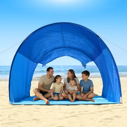 Beach Shade, The Classic Wind-Supported Beach Canopy with UPF 50+ Protection, 7.5ft Tall, Portable & Easy Setup Beach Sun Shelter for 3-6 People - color: Ocean Blue