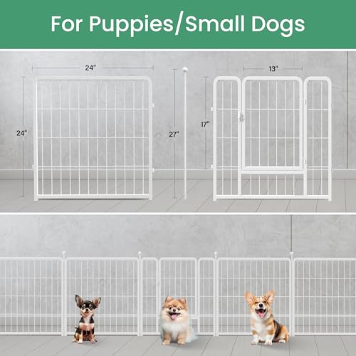 Simple Deluxe Dog Playpen, 24" Height 16 Panels Fence with Anti-Rust Coating, Metal Heavy Portable Foldable Dog Pen for Small/Medium Dogs RV Camping, White - color: White, size: 16 Panels 24 inch, style: Metal
