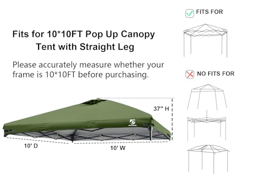 10x10 Pop Up Canopy Replacement Top Cover with Air Vent for Straight Leg Canopy Tent, Waterproof for Outdoor Garden Patio Camping Sun Shade (Olive Green) - color: Olive Green