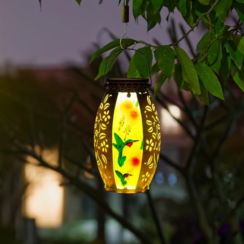 STARSOUL Solar Lantern Outdoor Waterproof, Hanging Solar Lantern for Patio Garden Yard Decor, Hummingbird Garden Decor, Hummingbird Gift for Women - color: Hummingbird-A