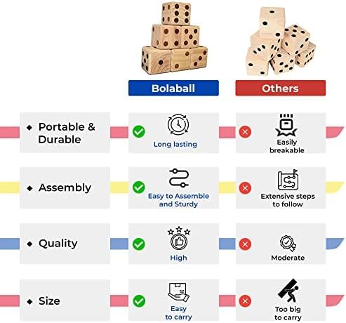 Bolaball 3.5" Giant Wooden Yard Dice Set Pack of 2 for Outdoor Fun, Barbeque, Party Events, Backyard Games, Beach Games, Lawn Game Includes 6 Dice and a Carry Bag for Easy Storage