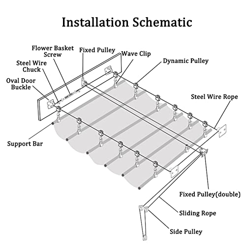 WIGING Outdoor Waterproof Retractable Sun Shade Sail, Slide Wire Wave Canopy Cover with Mounting Kit for Patio Garden Backyard Deck Pergola