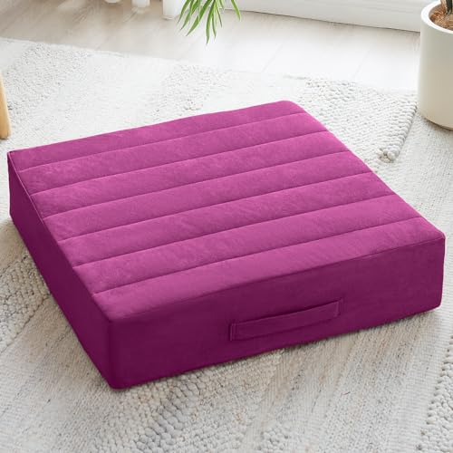 JKMAX 22 inches Floor Pillow for Adults - Large Meditation Cushion with Thick Foam - Premium Outdoor Square Floor Cushion Seat - Yoga Pillow for Sitting On Floor - Purple - color: Purple, size: 1 Count
