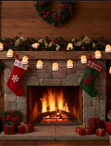 Christmas Santa String Lights Outdoor, 8.5Ft Vintage Christmas Decorations String Lights with 10 LED Santa Lights, Hanging Christmas Window Fairy Lights for Indoor Party Holiday Xmas Tree Decor - color: Colorful Santa