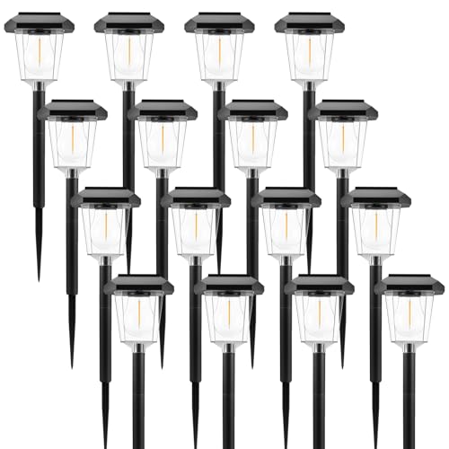 16Pack Solar Pathway Lights Outdoor, LED Solar Lights Outdoor Waterproof, Garden Light Solar Powered, Stake Landscape Lighting for Outside Yard Driveway Walkway Sidewalk Path Lawn Patio Garden Decor