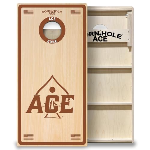 CornholeAce ACE PRO Professional Cornhole Boards - No Bounce! Triple Wide Legs, 3/4" Baltic Birch Plywood, Handles, Regulation Size (4x2ft), Tournament Style, Made in USA - color: Brown