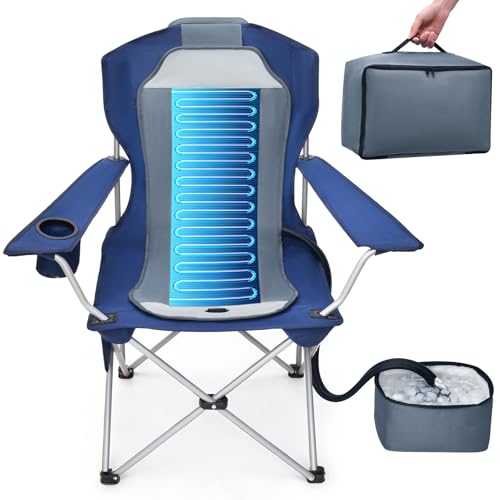 Camping Chair with Cooling Pad – Cools 50°F in 20 Sec, Folding Beach Chair with Cup Holder, Side Pocket, 330 lbs Heavy Duty, Includes Storage Bag – Ideal for Sports Events, Excludes Battery - color: Slate Gray, style: Camp Chair