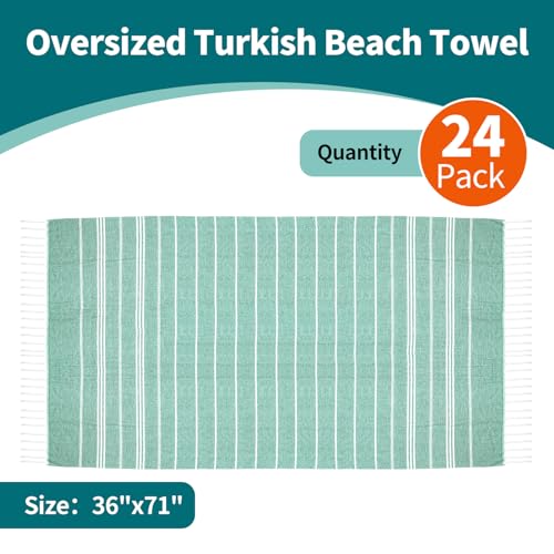 YSYJ 24 Pack Turkish Beach Towel 36"x71" Beach Towels Oversized Bath Towels Sand Free Quick Dry Turkish Towel Bulk Extra Large Pool Blanket Teal - color: Teal, size: 36"x71"- 24 Pack