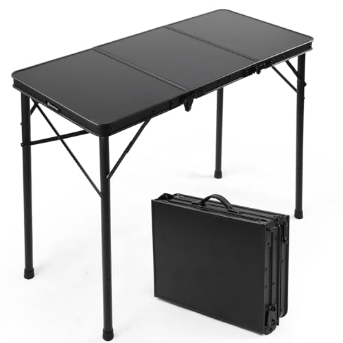 E EASTSTORM 3ft Folding Camping Table, Folding Table with 3 Adjustable Height, Portable Table with Handle, for Outdoor, Backyard, BBQ, Picnic, Cooking, RV, fits 2–4 People, Black - color: Black-3ft