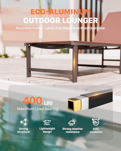 Chaise Lounge Chair Outdoor,Aluminum Patio Lounge Chairs,Lounge Chairs with 5 Adjustable Backrest for Outside Beach Lawn and Backyard，Brown - color: Brown, size: 1 Chair