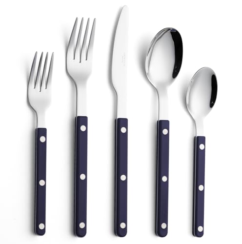 ANNOVA Silverware Set, Retro/Rivet Colorful Stainless Steel Tableware Kitchen Flatware Set Utensils, Includes Dinner Knives, Forks, Spoons, Salad Forks & Dessert Spoons (Navy Blue, 10 Pieces) - color: Navy Blue