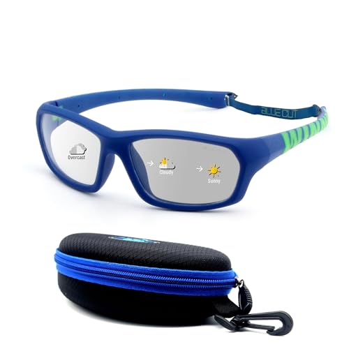 BLUE CUT Kids Sports Protection Goggles – Photochromic Safety Glasses for Children, Basketball, Baseball & Outdoor Sports - color: Blue/Green Photochromic-kids Size