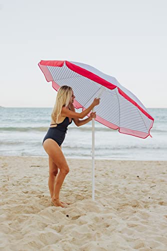 PICNIC TIME 5.5 Ft Portable Beach Umbrella, Lightweight UV Protection Sunshade with Tilt Pole & Carry Bag, Outdoor Canopy Umbrella for Beach, Sand, Pool, Patio, Camping, Travel, or Backyard Shade, (Blue Pinstripe Pattern) - color: Blue Pinstripe Pattern