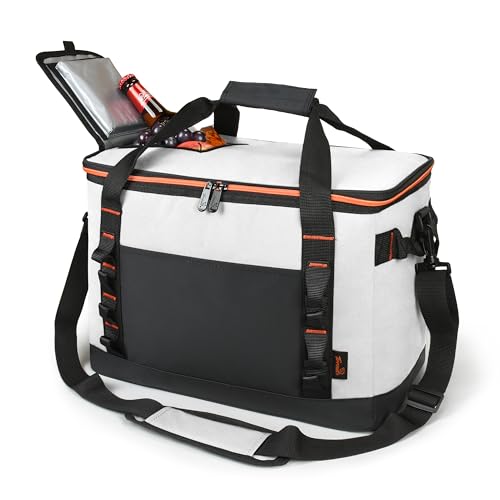 Tirrinia Large Cooler Bag Insulated, 48 Cans Leakproof Soft Camping Coolers, Portable Beach Cooler with Shoulder Strap for Picnic, Beach, Travel Road Trip - color: Gray Black